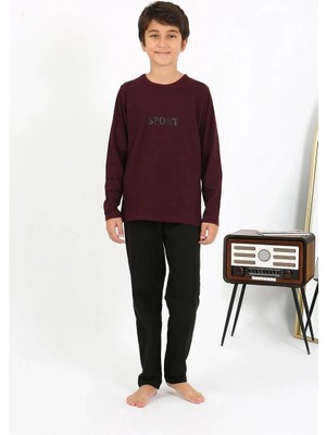 Moda Erkek Çocuk Uzun Kol Penye Pijama Takım Bordo Beruflic