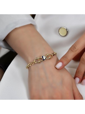 Goldium 14 Ayar Altın Zincir Kalp Model Bileklik