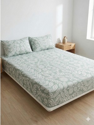 Maki Home Makiteks %100 Pamuklu Çiçek Desenli 160X200+2*(50X70) Çift Kişilik Lastikli Çarşaf ve Yastık Kılıfı
