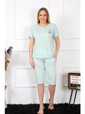 Moda Kadın Büyük Beden Viscon Su Yeşili Kapri Pijama Takım Beruflic