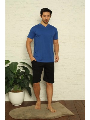 Moda Erkek Saks V Yaka 3'lü Pijama Takım Beruflic