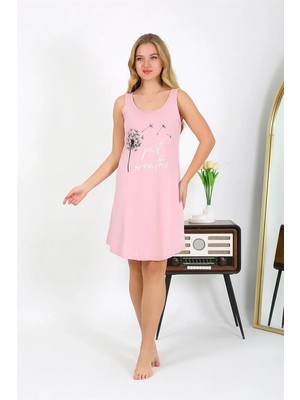 Moda Kadın Kalın Askılı Penye Gecelik Pembe Beruflic