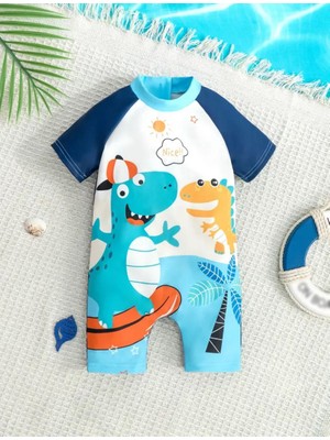 RosabelleMare Dinozor Desenli Kısa Kollu Bebek Mayo Tulum. Hafif, Esnek ve Hızlı Kuruyan Yapıya Sahiptir.