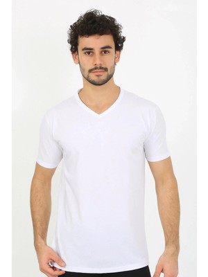 Moda Erkek V Yaka Beyaz Penye Atlet Beruflic
