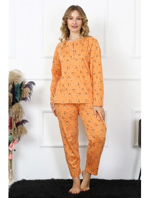 Moda Kadın 4xl-5xl-6xl-7xl-8xl Büyük Beden Uzun Kol Pijama Takım Turuncu Beruflic