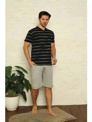 Moda Erkek Siyah V Yaka 3'lü Pijama Takım Beruflic