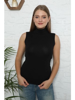 Moda Bayan Sıfır Kol Yarım Balıkçı Yaka Body Siyah Beruflic