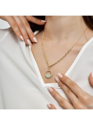 Goldium 14 Ayar Altın Mineli Nazar Göz Kolye