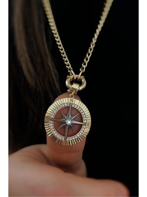 Goldium Zarif Pusula Model Altın Kolye