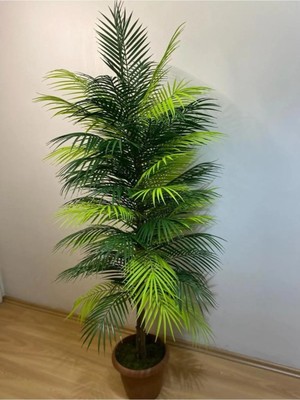 Yeşilada Yapay Areka Palmiyesi 1.50 Metre Boy Ağaç Dekoratif Kahve Ahşap Taşlı Bitki Ağaç