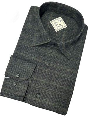 Gömlek Galerisi Erkek Klasik Geniş Kesim Düz Flanel Uzun Kollu Gömlek