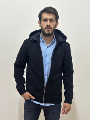 Erkek Triko Kombinli Garni Kapitone Kapüşonlu Mont