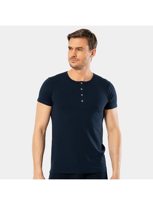 Cacharel Erkek Bisiklet Yaka Düğmeli T-Shirt 1308/LACIVERT