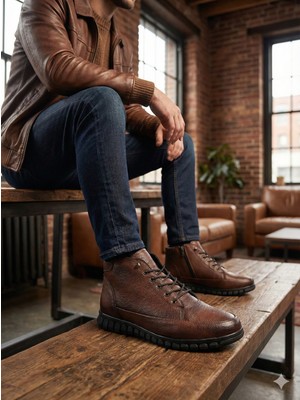 Gür Moda Fermuarlı Ortopedik Kaymaz Taban Soguk Geçirmez Günlük Klasik Deri Bot