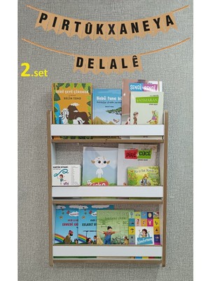 Zerya Isme Özel Kürtçe Çocuk Kitaplı Montessori Çocuk Odası Kitaplığı 80*60 cm Beyaz Kitaplık (Kitaplı)