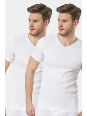 Türen Erkek Ribana V Yaka Fanila (2'li Paket) 156/BEYAZ