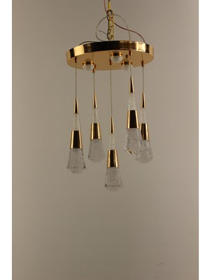 GN Gen Aydınlatma Gold Çemberli Seri Huni Model 5li Balonlu Kristal Cam LED Avize
