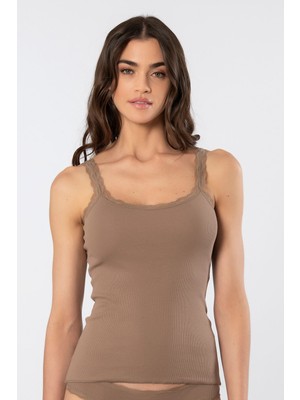 Türen Kadın Likralı Dantelli Ip Askılı Kaşkorse 926/VIZON