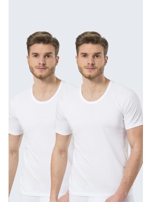 Türen Erkek 2'li Penye Bisiklet Yaka(Açık) Fanila 101/BEYAZ