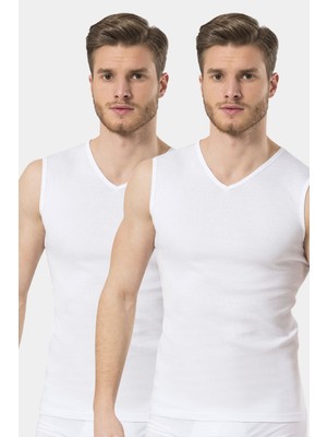 Türen Erkek Spor V Yaka Atlet (2'li Paket) 158/BEYAZ
