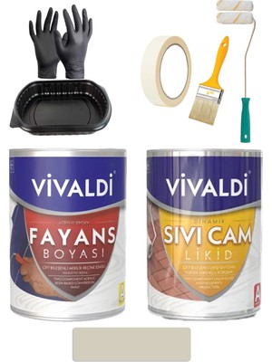 Vivaldi Fayans Boyası Seti Sıvı Cam ve Uygulama Seti Tezgah,mermer,banyo,mutfak Boyama Seti 1 Lt