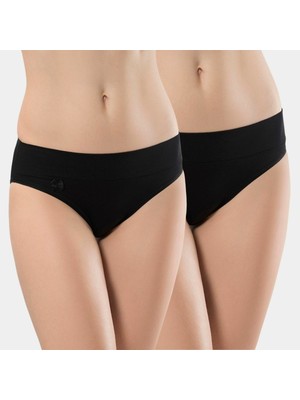 Türen Kadın Beli Lastikli Likralı 2'li Pamuklu Bikini Külot 955/SIYAH