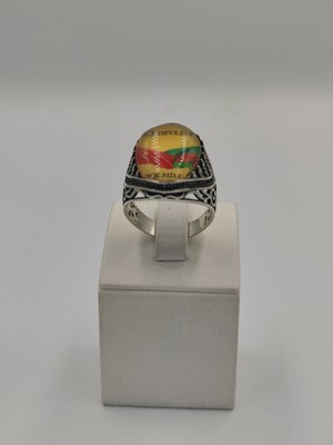 Altuntaş Aksesuar "iki Devlet Tek Millet" Damla Kehribar  Taşlı 925 Ayar 24 mm 7,90 Gr. Erkek Yüzüğü