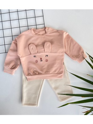 Bebbek Tavşanlı Pudra Renk Kız Bebek 2'li Takım