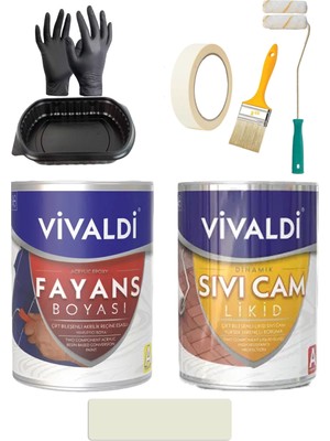 Vivaldi Fayans Boyası Seti Sıvı Cam ve Uygulama Seti Tezgah,mermer,banyo,mutfak Boyama Seti 1 Lt