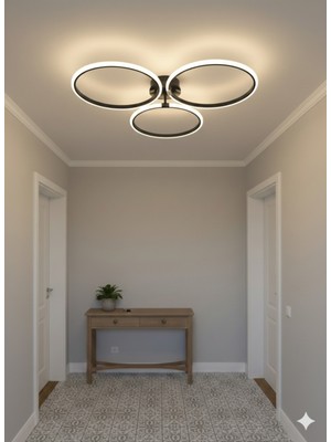 Yurdugül Siyah Kasa 3 Halkalı Plafonyer – Üç Renk Ayarlı Modern Tavan Aydınlatma