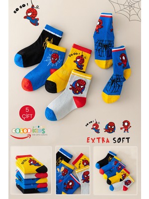 Color Socks 5 Çift Örümcek Karakterli Desenli Çocuk Soket Çorap