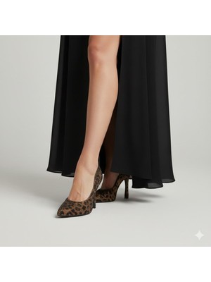 Kuum London Leopar Desen Stiletto Kadın Topuklu Abiye Ayakkabı