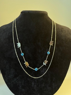 Velora Accessories 2'li Nazar Boncuklu Fil Model Şans Kolyesi 316L Çelik