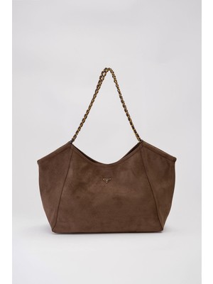 Lêvi D'or Extra Büyük Boy Örgü Zincir Askılı Shopper Tasarım Soft Süet Kadın Omuz Çantası Yeşil