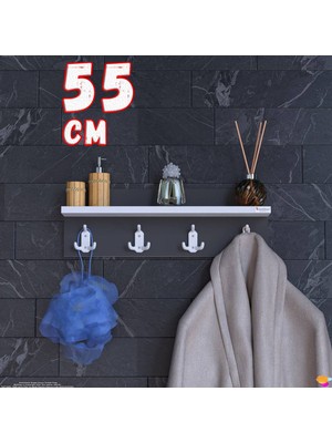 Modilayn Kedi Serisi 4’lü Banyo Askısı Seti | 51,4x18 cm 12 Kancalı Raflı Düzenleyici Yer Tasarrufu.