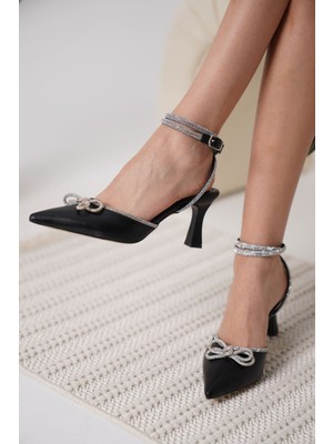 Roof Atelier İrina Siyah Taşlı Sivri Burun İnce Topuklu Abiye Ayakkabı