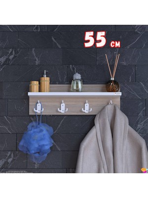 Modilayn Kedi Serisi 51,4x18 cm, 4’lü Banyo Askısı Seti | 12 Kancalı Raflı Düzenleyici Yer Tasarrufu