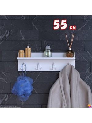 Modilayn Kedi Serisi 4’lü Banyo Askısı Seti | 51,4x18 cm 12 Kancalı Raflı Düzenleyici Yer Tasarrufu