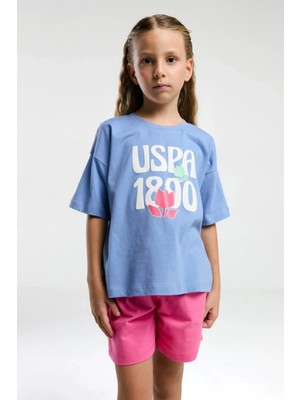 U.S. Polo Assn. Kız Çocuk Mavi Şort Takım Rahat Kesim Yazlık Tasarım ile
