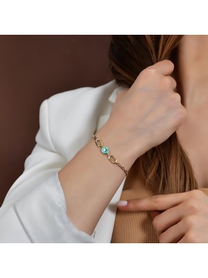 Goldium 14 Ayar Altın Mineli Kalpli Bileklik