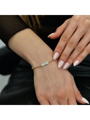 Goldium 14 Ayar Altın Mineli Taşlı Bileklik