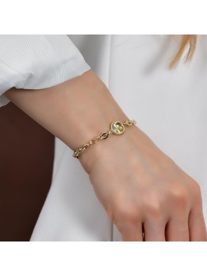 Goldium 14 Ayar Altın Kalem Işçilikli Zincirli Bileklik