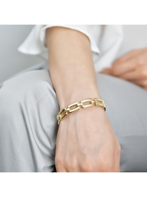 Goldium 14 Ayar Altın Zincir Desenli Kelepçe Bilezik