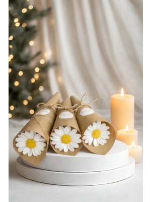 Glowa Beyaz Renkli 5’li Papatya Buket Mum | Nişan, Düğün, Kına, Baby Shower Hediyelik