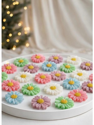 Glowa Pastel Papatya Çiçek Dekor Mum Seti – 5’li | Fitilli, Karışık Renkler