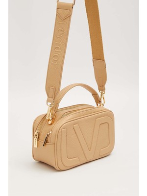 Lêvi D'or Iki Bölmeli Uzun Askılı Küçük Boy Spor Tasarım Kadın El ve Omuz Çantası Günlük Tasarım Bej