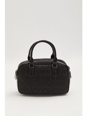 Lêvi D'or Kabartma Baskılı Kadın Orta Boy Günlük El ve Omuz Çantası Siyah