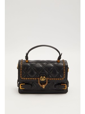 Lêvi D'or Kapitone Işlemeli Kemer ve Kilit Detaylı Küçük Boy Şık Kaliteli, Kadın El ve Omuz Çantası Siyah