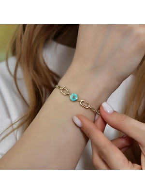 Goldium 14 Ayar Altın Mineli Yonca Zincir Model Bileklik