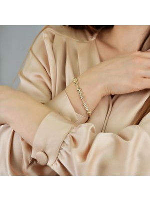 Goldium 14 Ayar Altın Kalem Işçilikli Yonca Bileklik